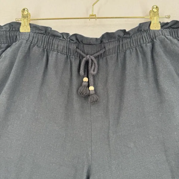 Hang Ten Santa Teresa Linen Blend Shorts XL Black Paperbag Waist Tassel Boho Fit - Image 3