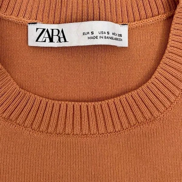 Zara Peach Orange Ribbed Knit Cut Out Crop Top Size Small - Image 3