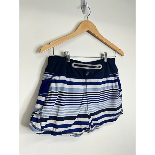 Athleta Womens Athletic Striped Lined‎ Blue/White Shorts Size XS - Image 2