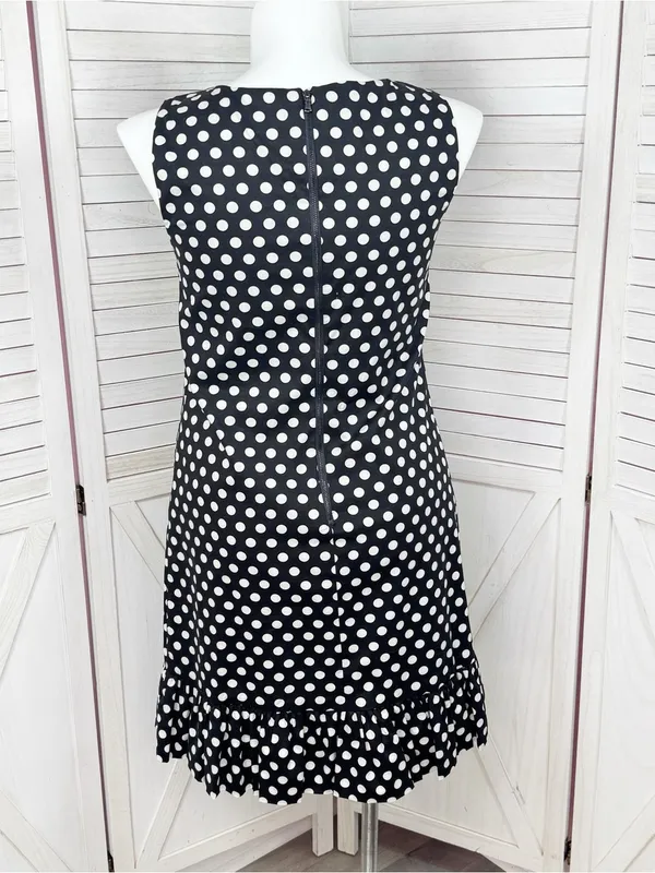 Betsey Johnson Polka Dot Ruffle Hem Sleeveless Sheath Dress Black White 14 - Image 4