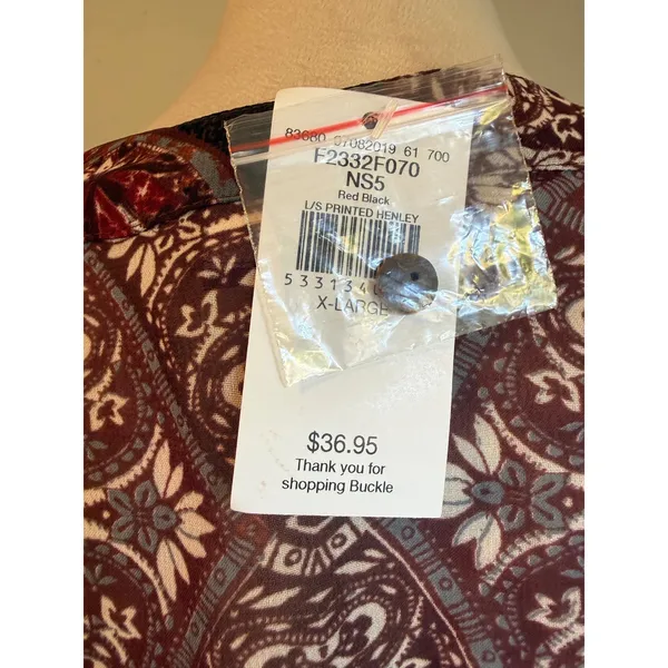 Daytrip Buckle XL Red Black Paisley Sheer Henley Blouse NWT boho whimsigoth Retr - Image 5