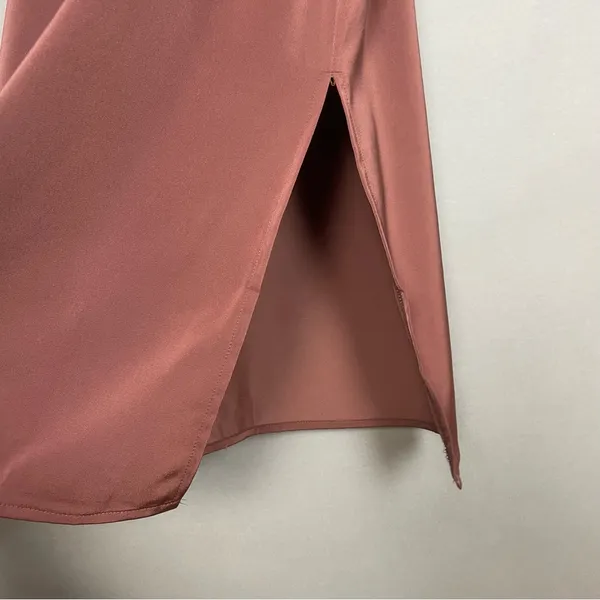 NWT Kendall +‎ Kylie Slip Drsss FLAWS Brown Size XS Midi Tie Milkmaid Satin - Image 13