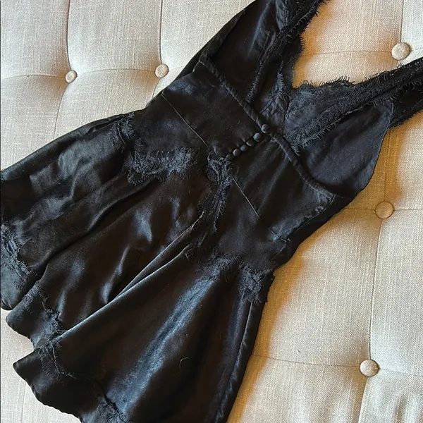 Urban Outfitters Black Satin Lace Trim Mini Dress Size Small - Image 11