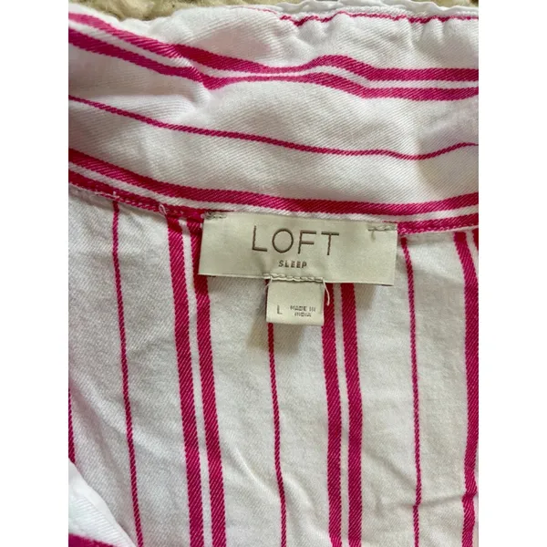 Women's LOFT Sleep White Pink Striped Pajama Shirt L rayon - Image 3