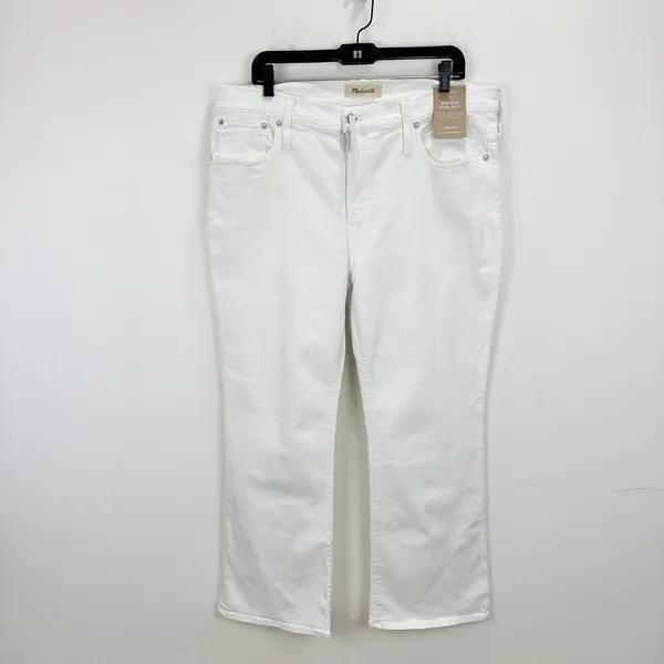 Madewell Kick Out Crop Jeans Pure White Stretch Mid Rise Flare NI961 US 33 NWT - Image 7