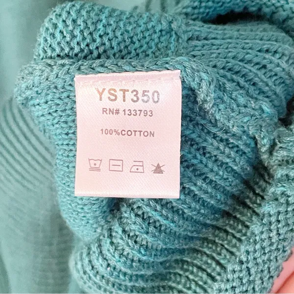 POL Size Large Green Exposed Hem Bubble Sleeve Deep V Pullover Knit Top‎ - Image 4