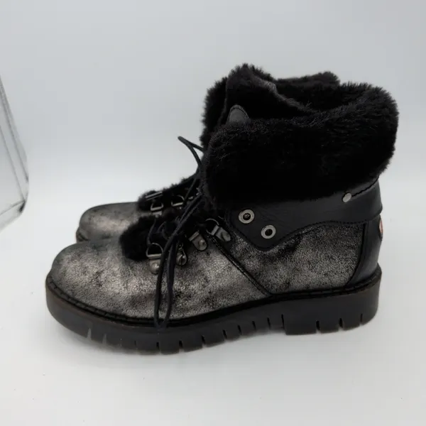 Pajar Penny Snow Boots Canada Waterproof Metallic Silver Faux Fur Winter‎ 38 7.5 - Image 2
