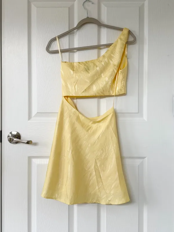 Runaway The Label Etta One-Shoulder Cutout Mini Slip Dress in Butter Yellow - Image 4