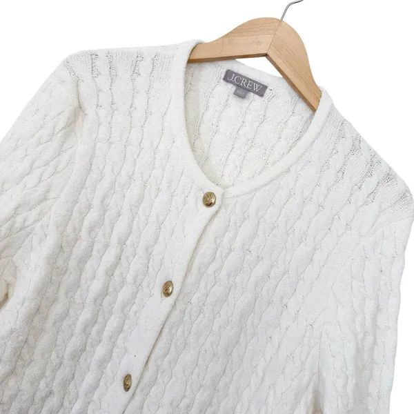 J. Crew White Odette Cable Knit Sweater Lady Jacket Sz L - Image 4