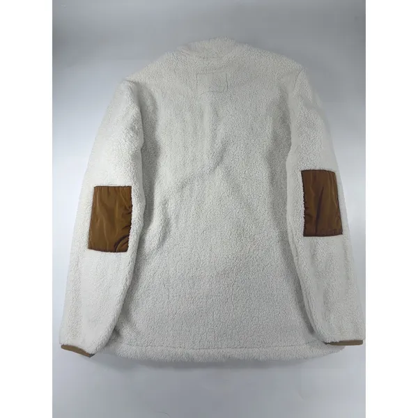 Hurley Womens Sherpa Fleece Quarter Zip Pullover Cream Brown Elbow Patch Medium - Image 2