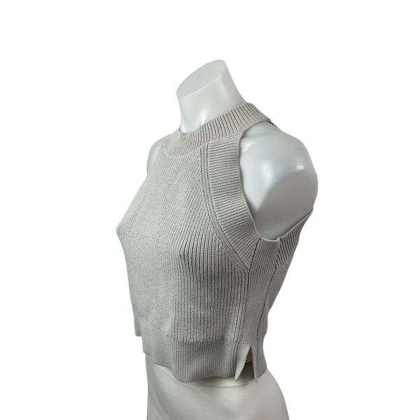 Aritzia Wilfred Women's Gray Ribbed Knit High Neck Sleeveless Crop Top Size M - Image 2