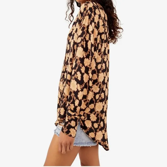 Free people Mia tunic Women's Black and Tan‎ Patterned Top small - Image 2