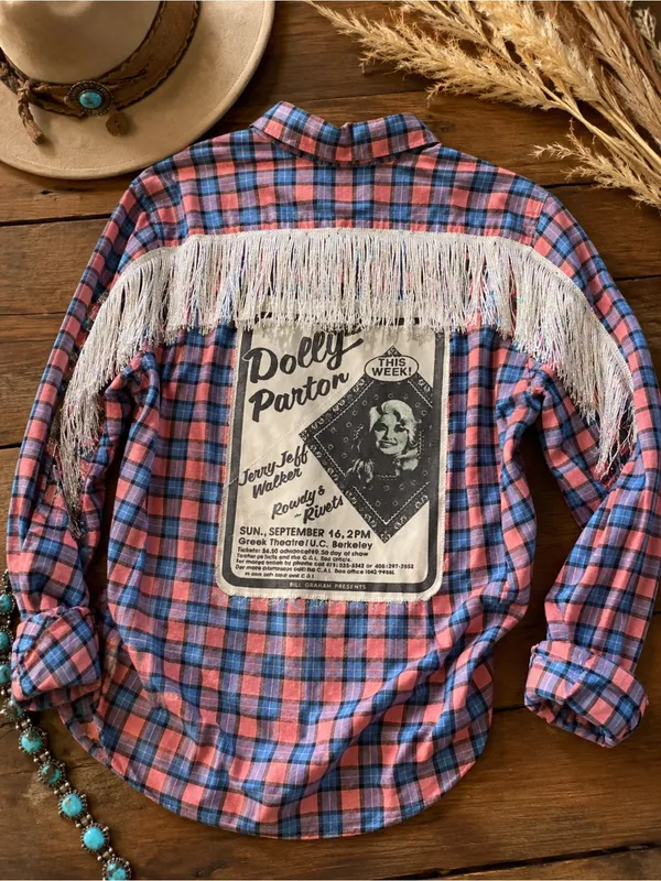 One-of-a-Kind Custom Dolly Parton Western Fringe sequin Shirt L - Image 2