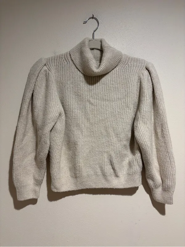 J. Crew Cream Cropped Puff Sleeve Turtleneck Sweater Wool Alpaca Size Medium - Image 4