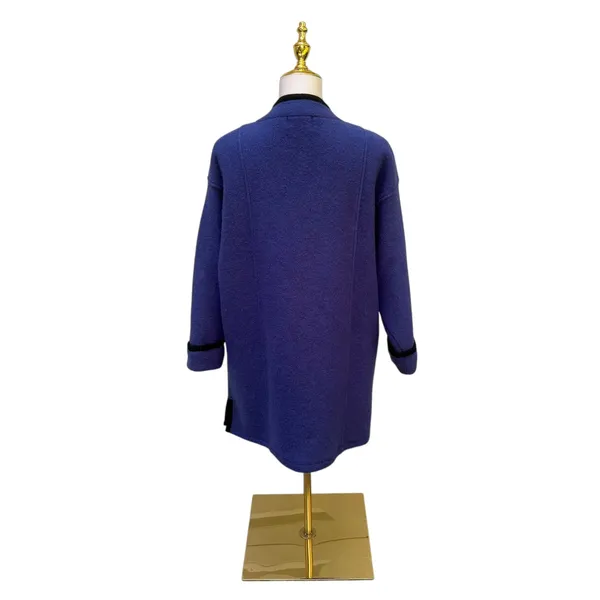 Icelandic Design Coat L Blue Boiled Wool Zip Button Trim Pocket Nordic Winter - Image 6