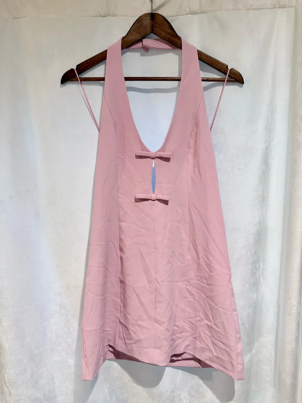 Abercrombie & Fitch Halter Neck Pink Mini Dress with Bow Details Size SP - Image 2