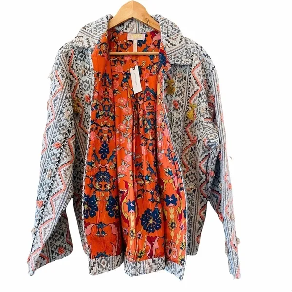 ANTHROPOLOGIE Verb Kellianne Bohemian Rug Tasseled Shirt Jacket Size L NEW - Image 9
