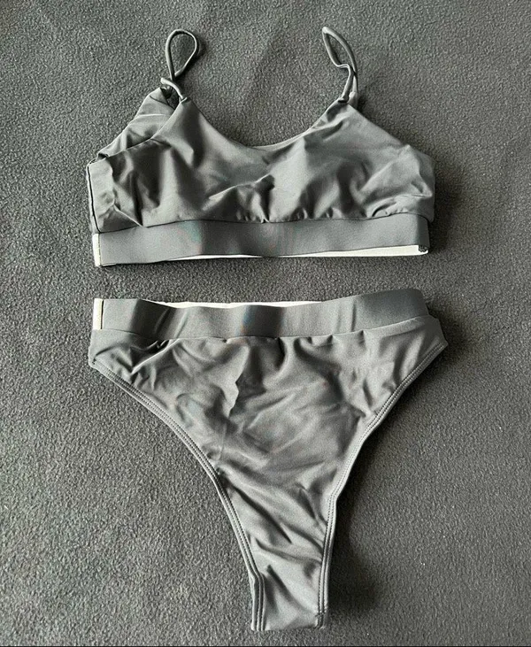 emma bling trim high waist swimsuits set black - Image 6