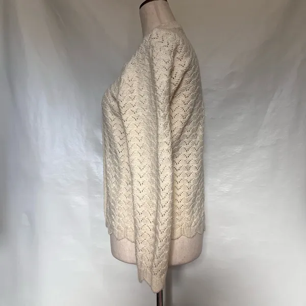 Vtg 60s Pointelle Knit Cardigan Women Sz S Cottagecore Coquette Wintuk Scallop - Image 4