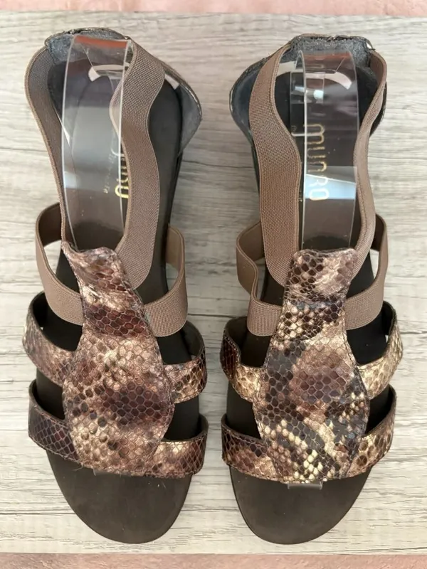 Munro Zena Gladiator Brown Snake Reptile Print Leather Slip On Strappy Sandal 9 - Image 4