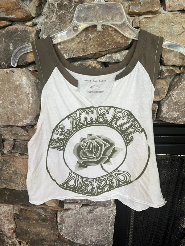 American Eagle Grateful Dead Crop Top Beach Lightweight White with Green - Image 5