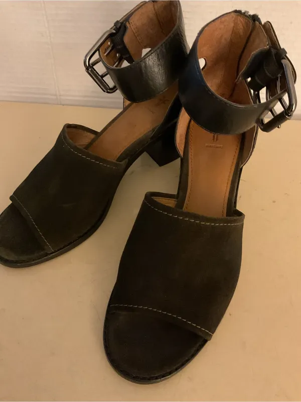 Frye Black Suede & Leather Ankle-Strap Block Heel Brielle Sandals US 8 - Image 5