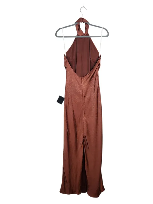 Lulus Brown Satin Halter Maxi Dress Size Small NWT Wedding Guest Dress - Image 4