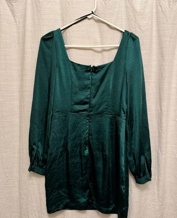 Lulu's Forest Green Silk Dress - Image 2