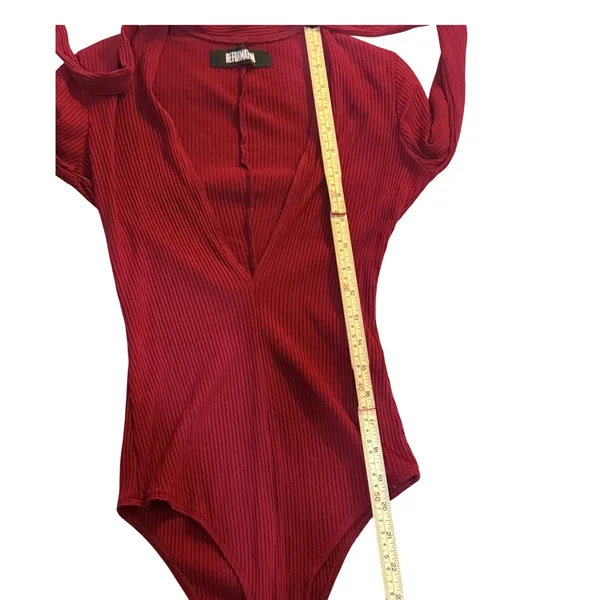 Reformation Burgundy Ribbed Long Sleeve Deep V-Neck‎ Bodysuit XS Made in USA - Image 7