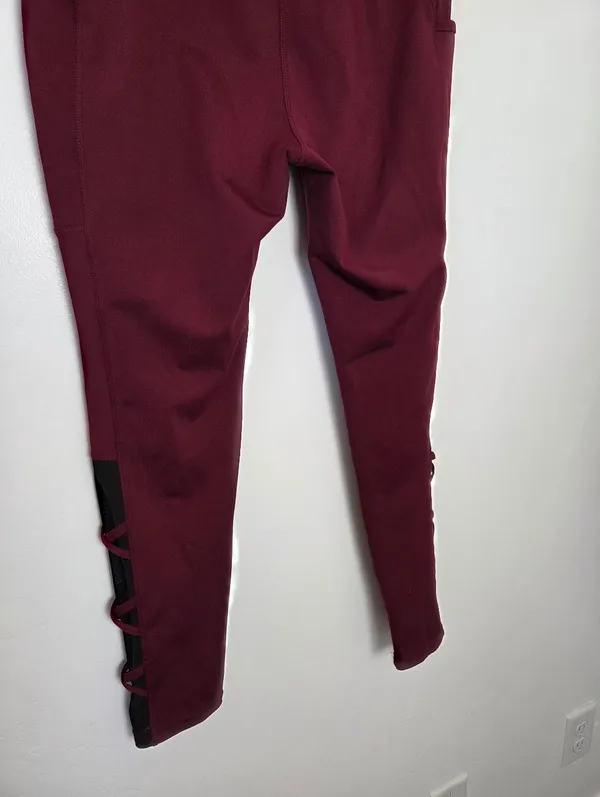 Popfit Lily Flex Leggings Maroon Burgundy Red Criss Cross Athletic Ankle Large - Image 8