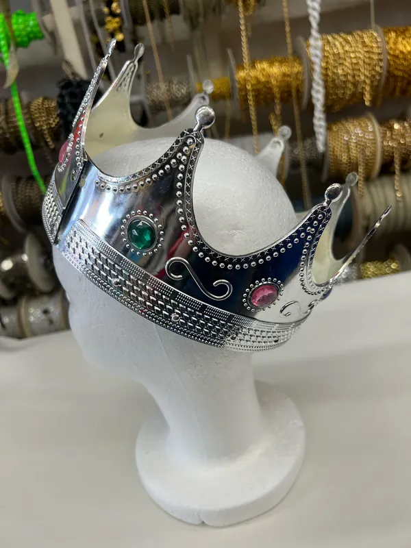 Silver crown with green and pink gemstones and ornate detailing #crown #regal - Image 4