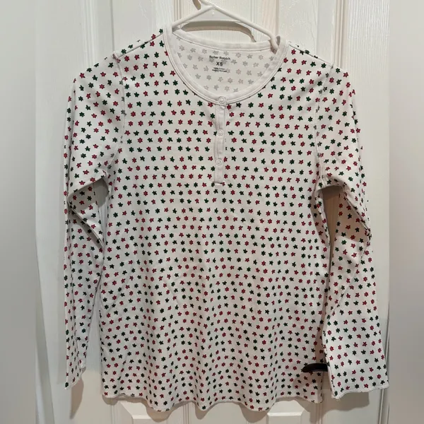 Roller Rabbit Long Sleeve Pajama Shirt Red Green Stars XS - Image 2