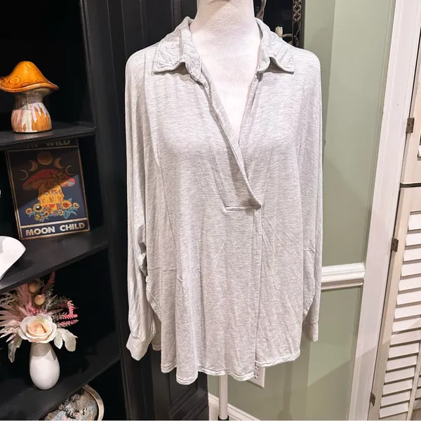 Free People “Can’t Fool Me” Collared Draped Top Gray Size M - Image 2