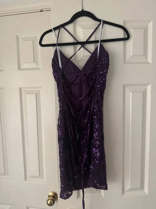Purple lulus lace up sequin dress hoco - Image 2