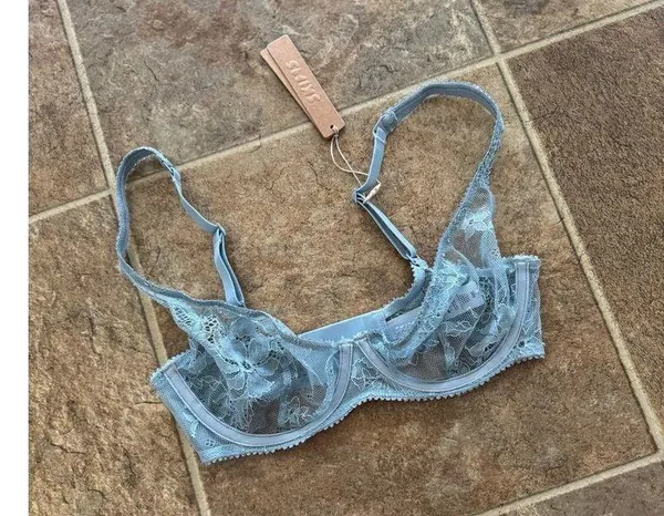 Skims Ultra Fine Lace Scoop Bra Denim Size 32C - Image 2
