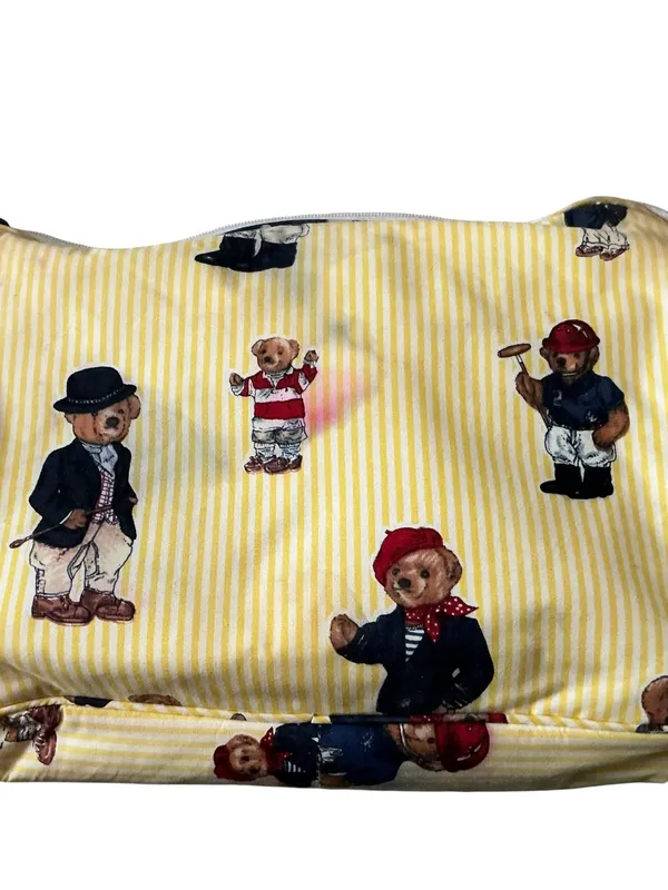 Vintage Ralph Lauren Polo Bear cosmetic travel bag yellow white pinstriped - Image 2