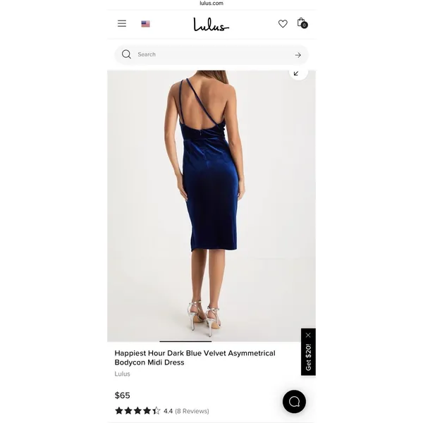 LULUS Happiest Hour Dark Blue Velvet Asymmetrical Bodycon Midi Dress -Sz S- NWT - Image 3