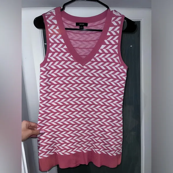 Alfani Women's Sun Coral V-Neck Herringbone Pullover Sweater Vest SZ XS - Image 2