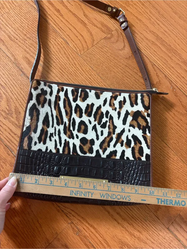 Brahmin Leopard Haircalf Crossbody Bag Croc Embossed Leather Animal Print - Image 5