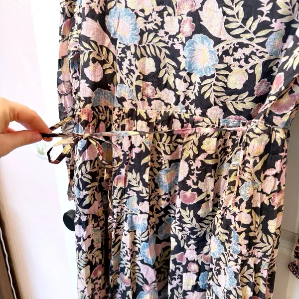Billabong Boho Floral Maxi Dress Medium 3/4 Sleeve Cottagecore Peasant‎ Prairie - Image 4