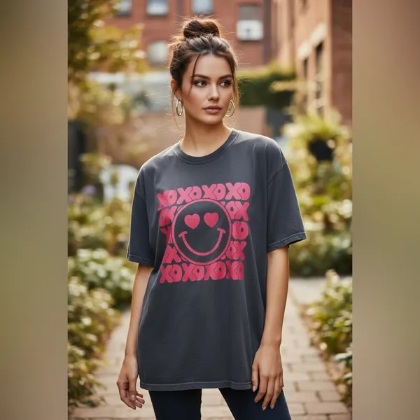 Comfort Colors Emoji Love inspired Gray graphic crewneck tee shirt. Size XL - Image 4
