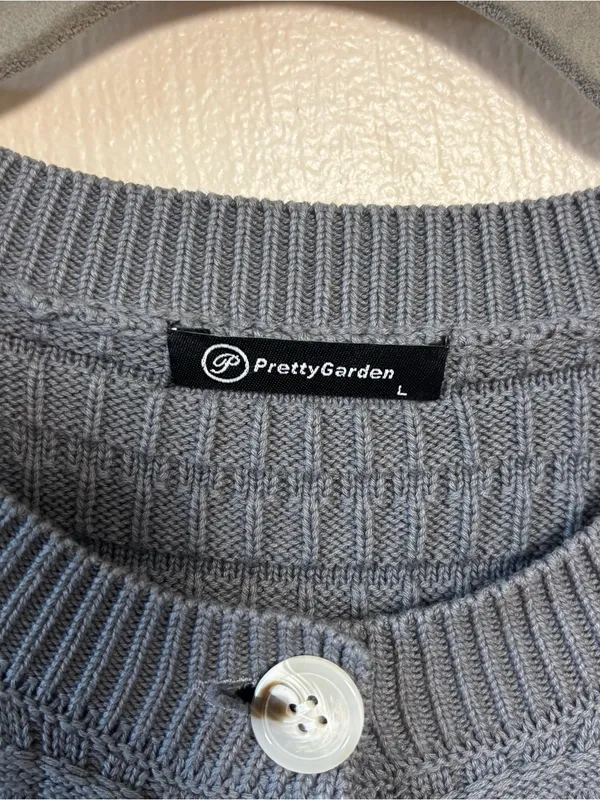Pretty Garden Womens Cardigan Sweater 100% Cotton Button Down Pattern Gray Large - Image 3