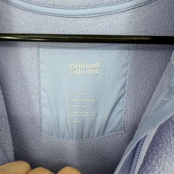 Girlfriend Collective Periwinkle Blue Fleece Quarter‎ Zip Pullover Sweatshirt L - Image 3