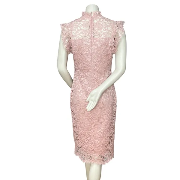 Enfocus Studio Lace Sheath Dress Women 8 Blush Pink Mock Neck Flutter Sleeve‎ - Image 2