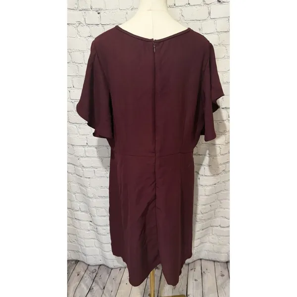 Ann Taylor LOFT flutter sleeve shift dress Burgundy Maroon Size 16 - Image 5