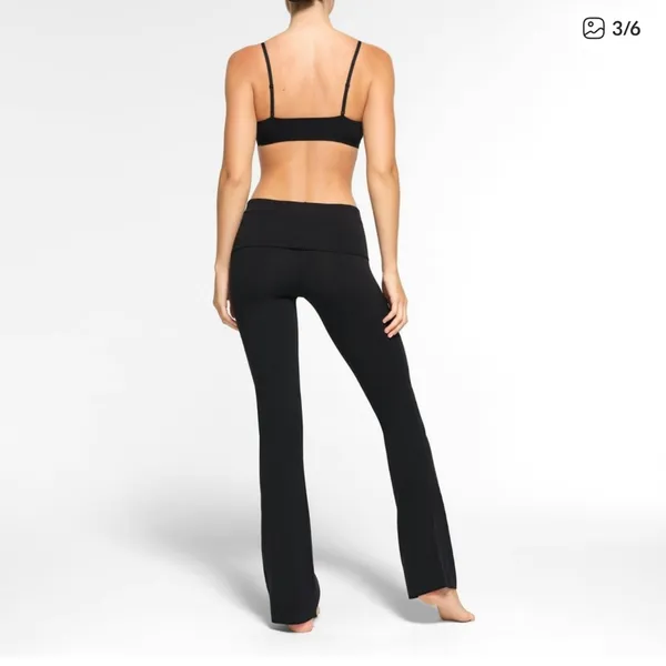 Skims Cotton Jersey Foldover Pants Black NWT Women's Black Flared Cotton Pants - Image 4