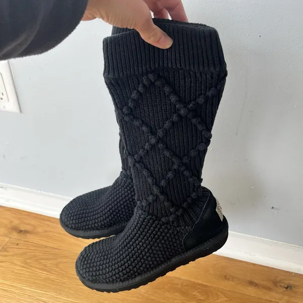 UGG Classic Argyle Women's Boots Size 6 Black Knit Knee High Pull On Boots‎ - Image 2