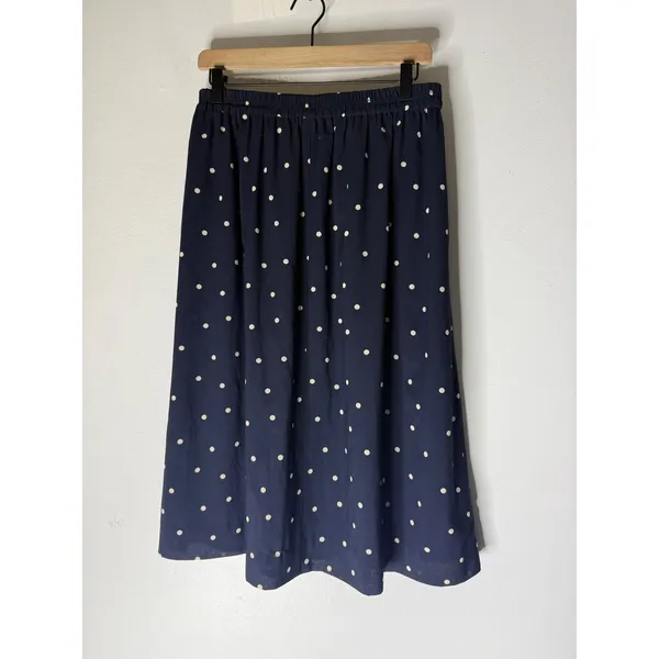 J.Crew Navy Blue Polka Dot Pleated Midi Skirt With Pockets Womens Size 6 - Image 2