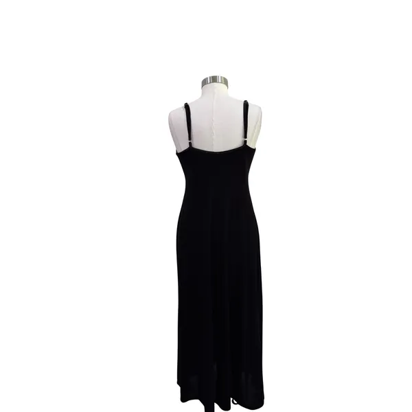 Vintage Delicates Black Velvet Maxi Nightgown Lace Neckline Side Slit Small - Image 3
