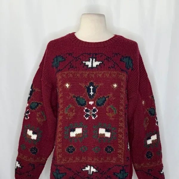 Vintage Studio MICHELLE STUART Wool Blend Geometric Sweater Hand Knit Small - Image 3